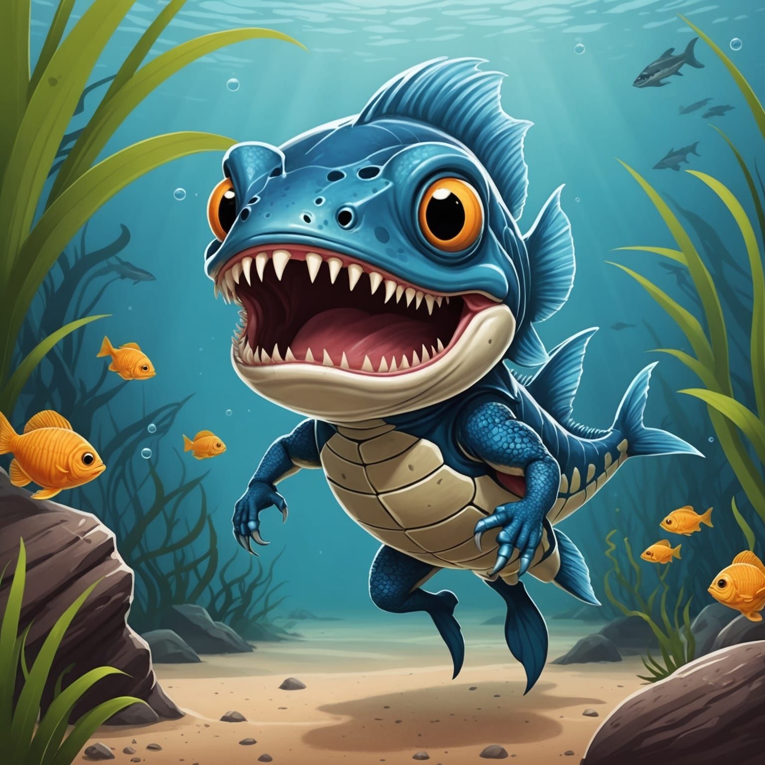 Cartoon Eel Escapes Predator's Gills