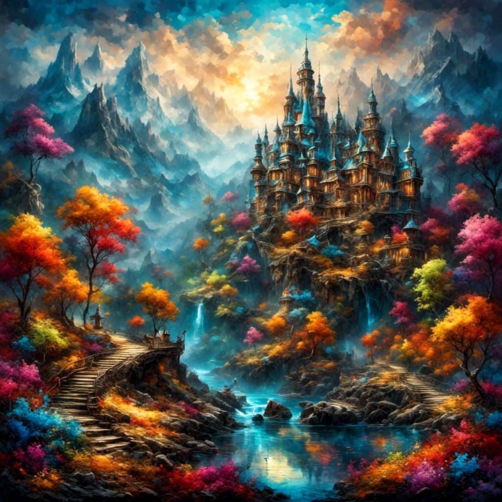 Unprecedented Fantasy Landscape with Vivid AI Elements
