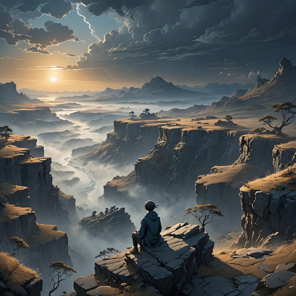 Desolate Cliffside: Surreal Anime Landscape