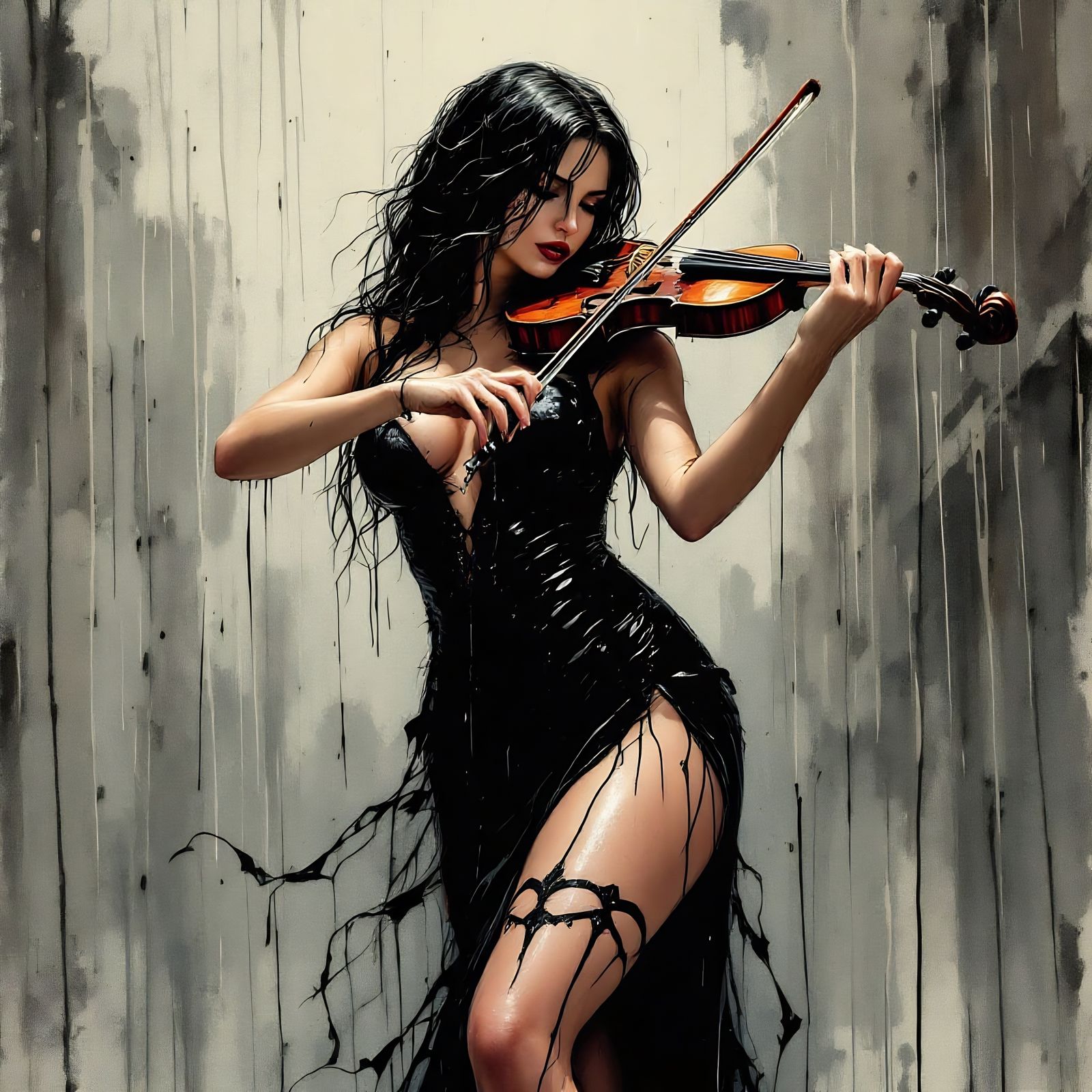 Gothic Rainy Night Siren in Watercolor