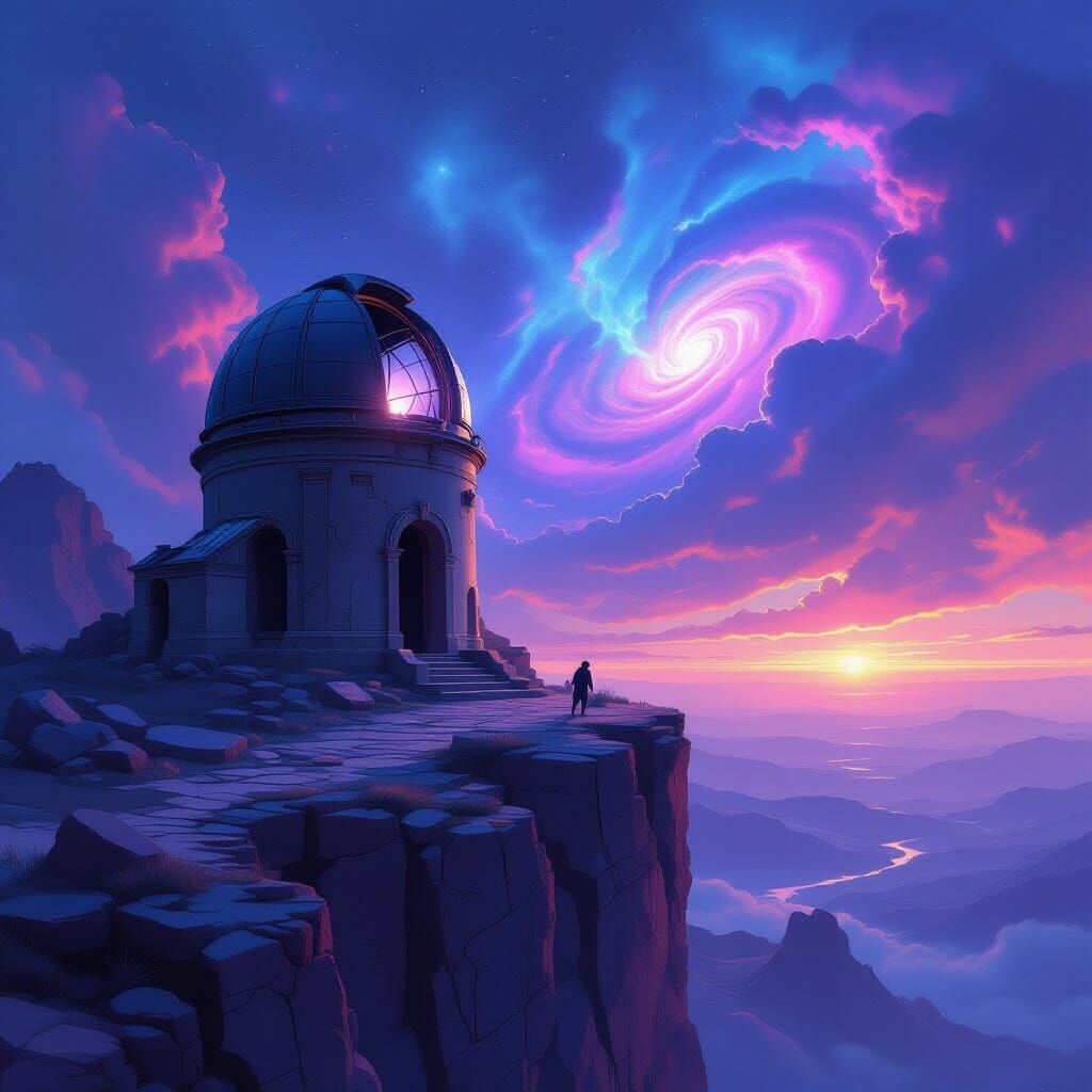 Ancient Observatory Overlooking Vibrant Nebula