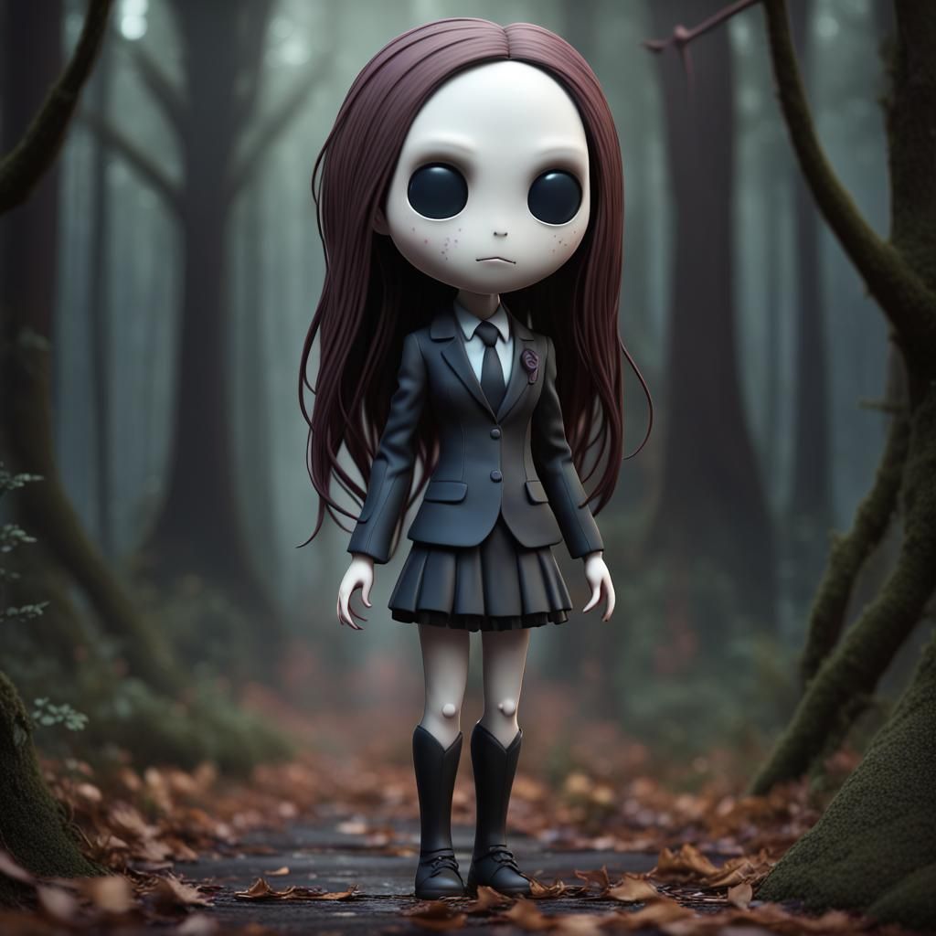 Chibi Porcelain SlenderMan Doll: Detailed Digital Art