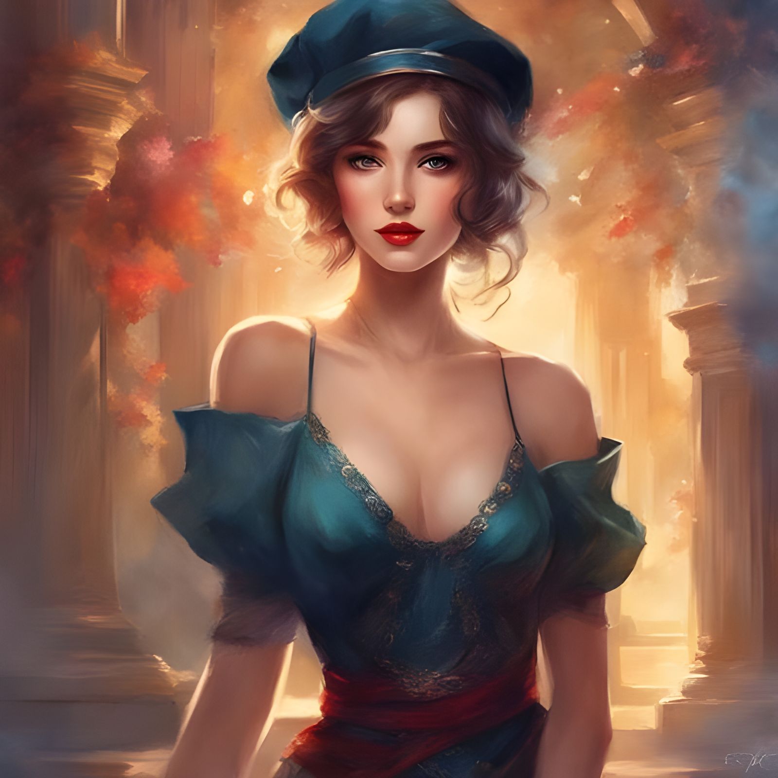 Pretty French Woman in Lingerie with Beret