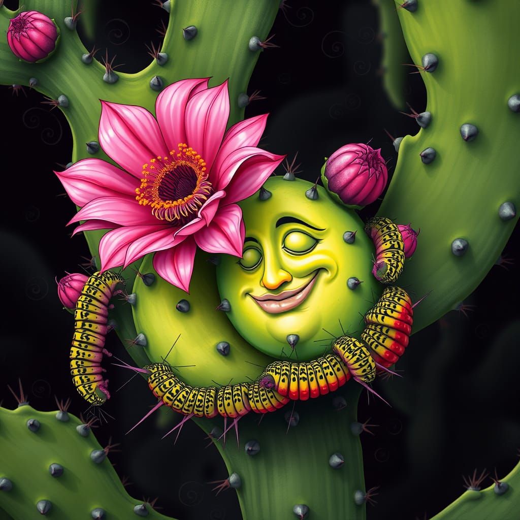 Whimsical Prickly Pear in Vibrant Abstract Style