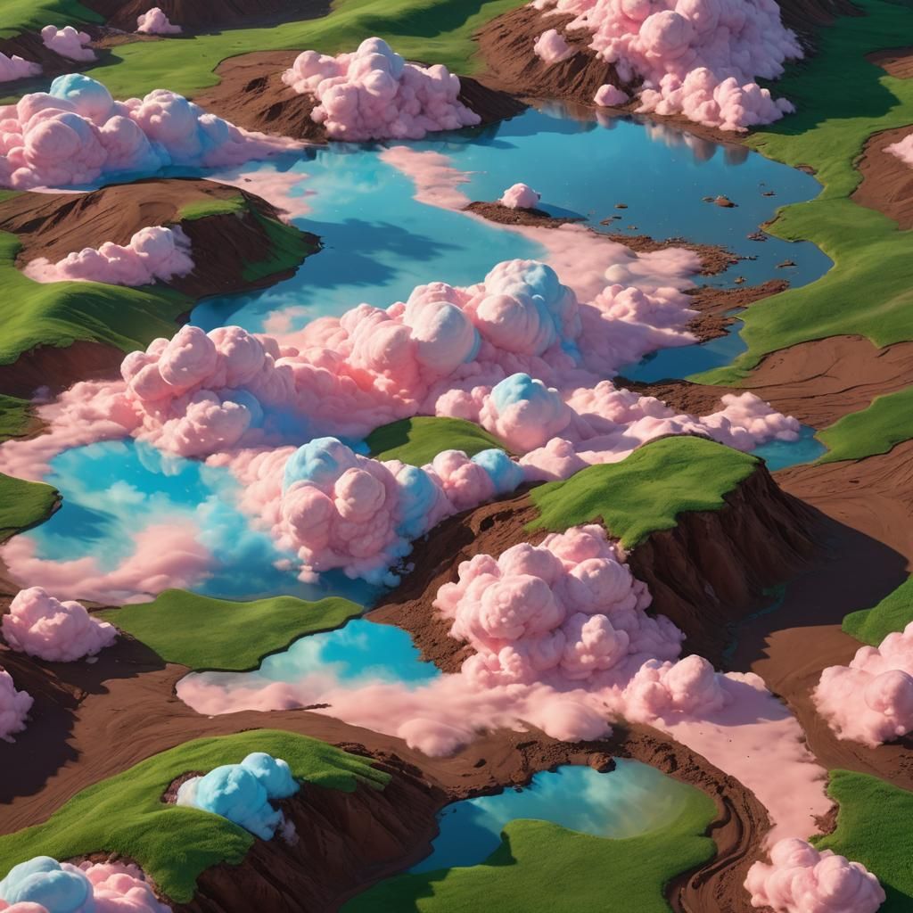 Dreamlike Landscape with Candy Clouds: Hyperrealistic Art