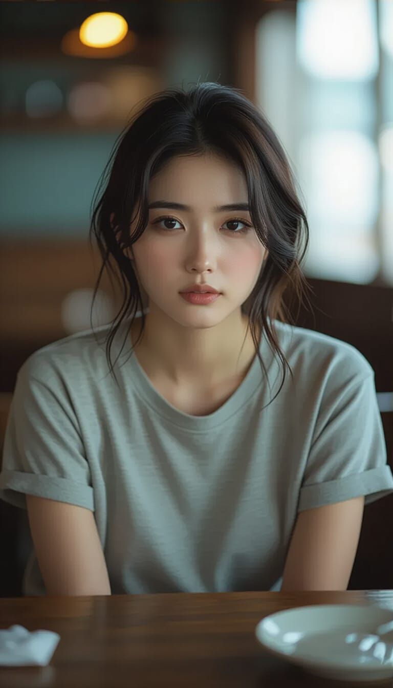 Contemplative Portrait of a Woman in Film Style