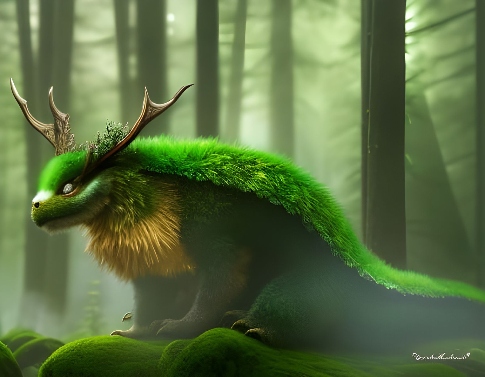 Sleeping Forest Dragon in Digital Illustration Style