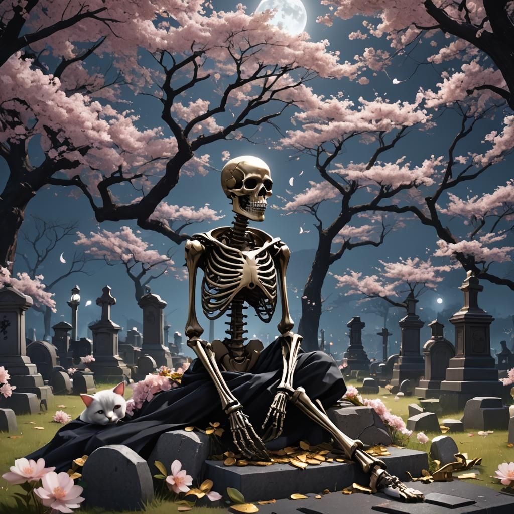 Cherry Blossom Graveyard Scene in 3D Anime Art