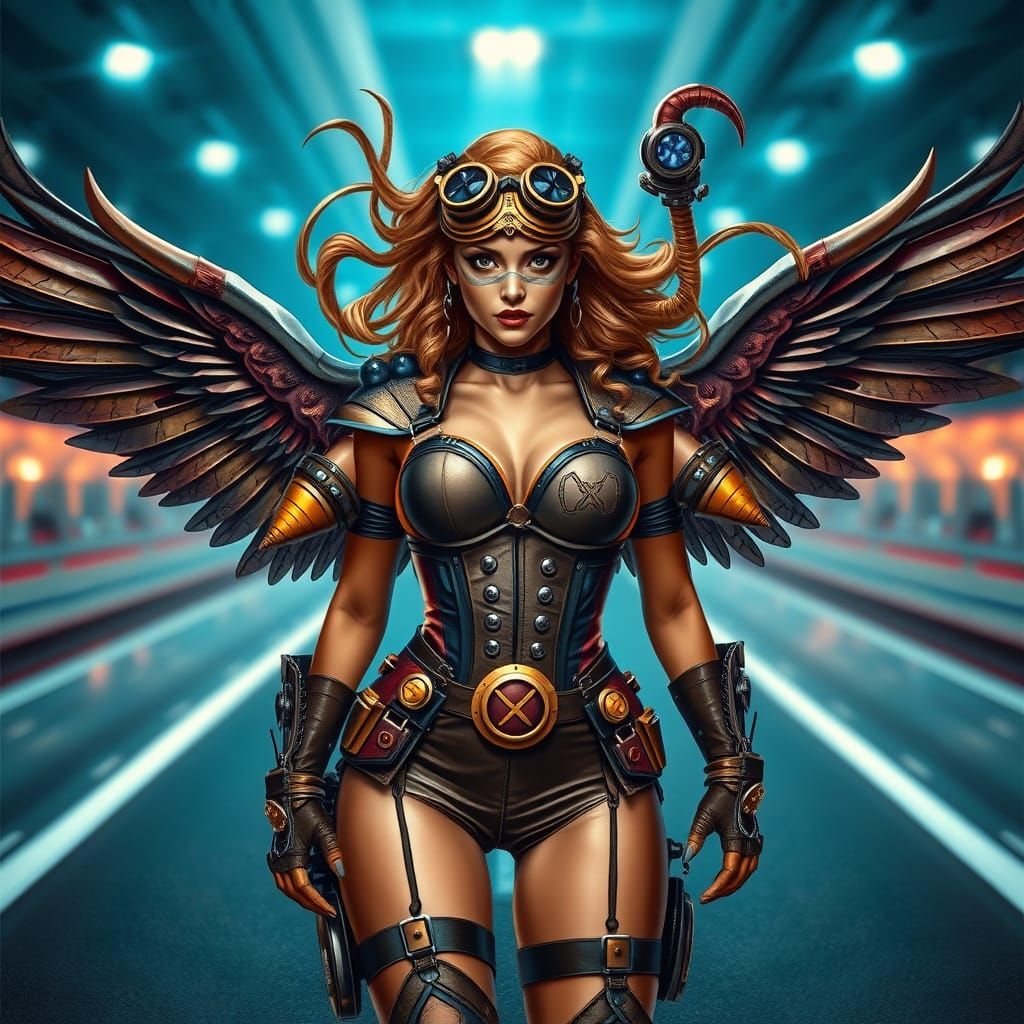 Steampunk Superheroess Dominates Futuristic Racetrack