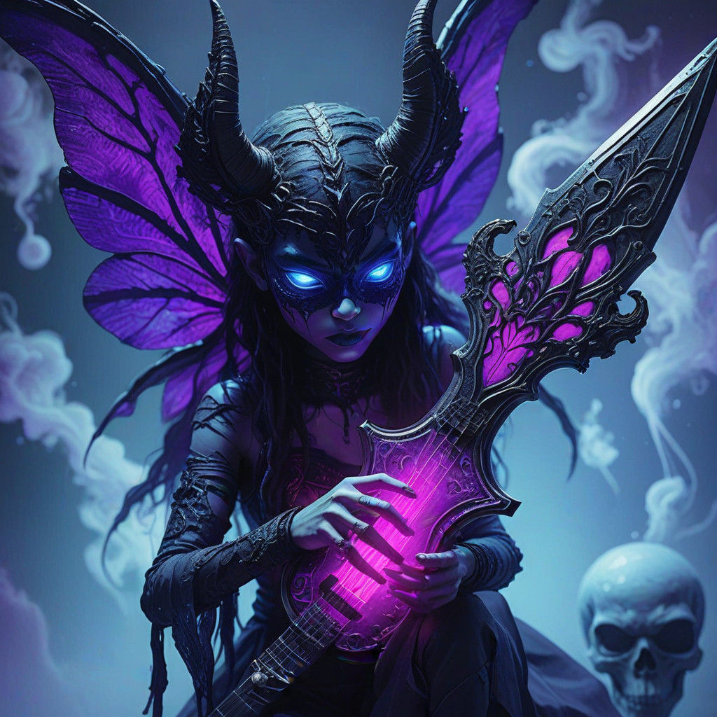 Surreal Portrait of a Mutant Guitarist in Neon Hues