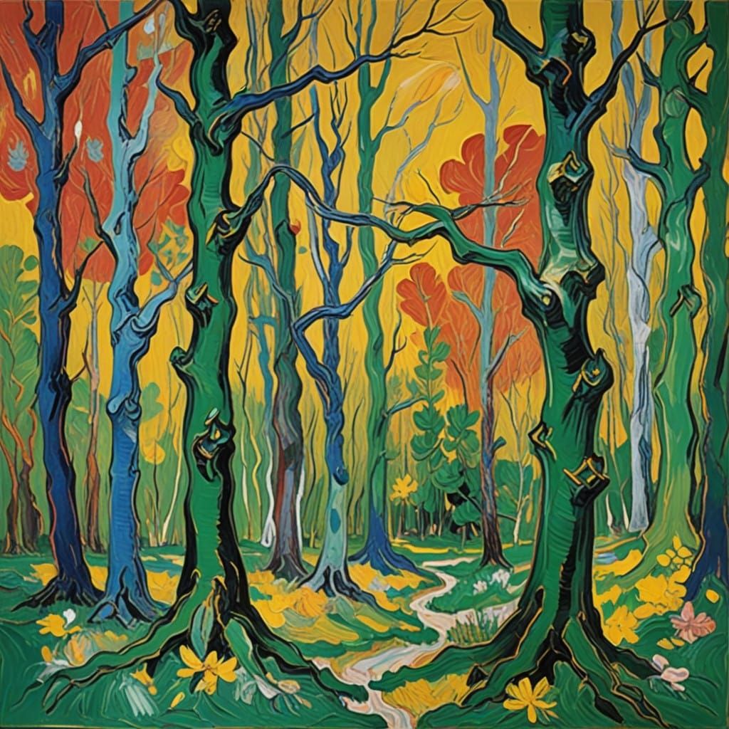 Vibrant Indian Forest Landscape in Neo-Expressionist Style