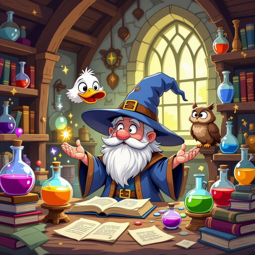 Comical Wizard's Hat Becomes a Duck in Magical Mishap