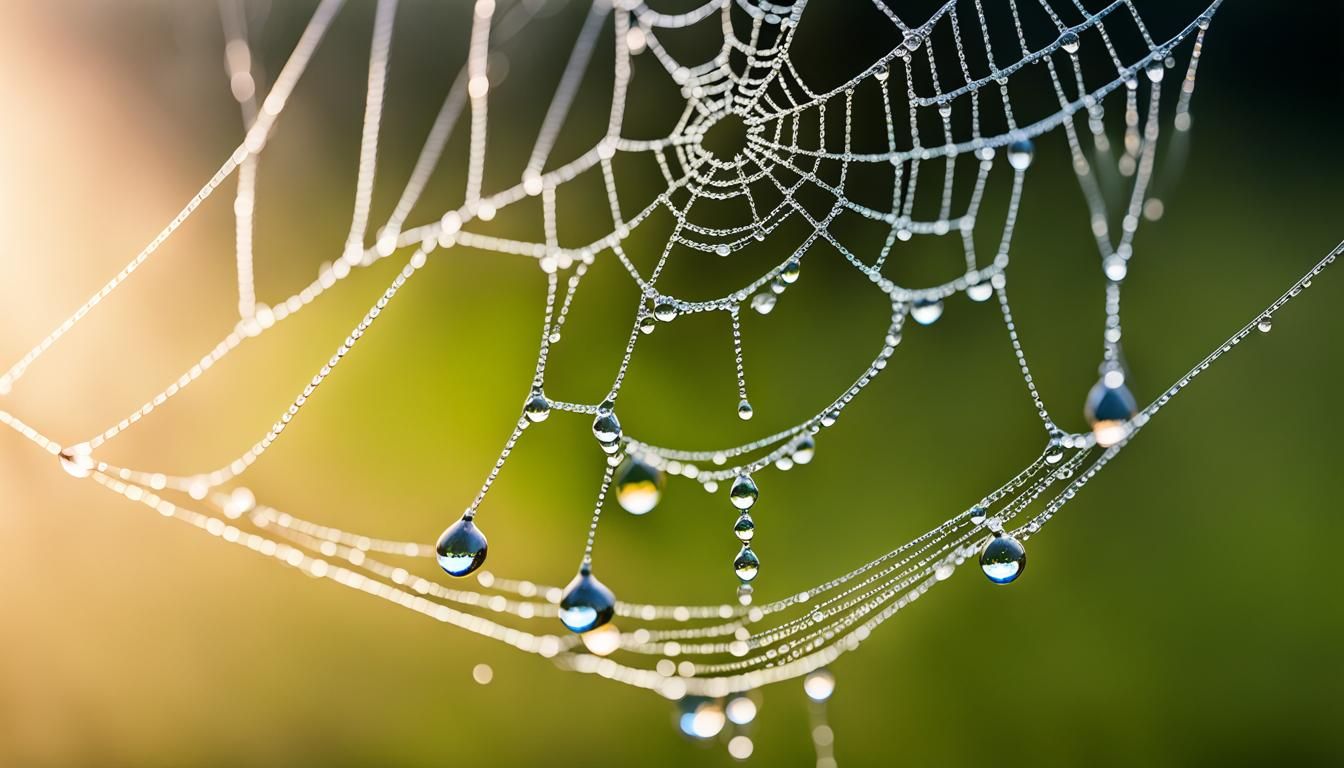 Dewdrops on Spiderweb in Macro Photography