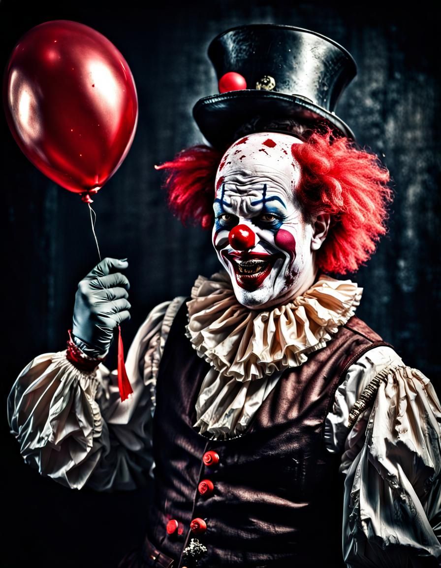 Menacing Clown Portrait with Balloon and Knife