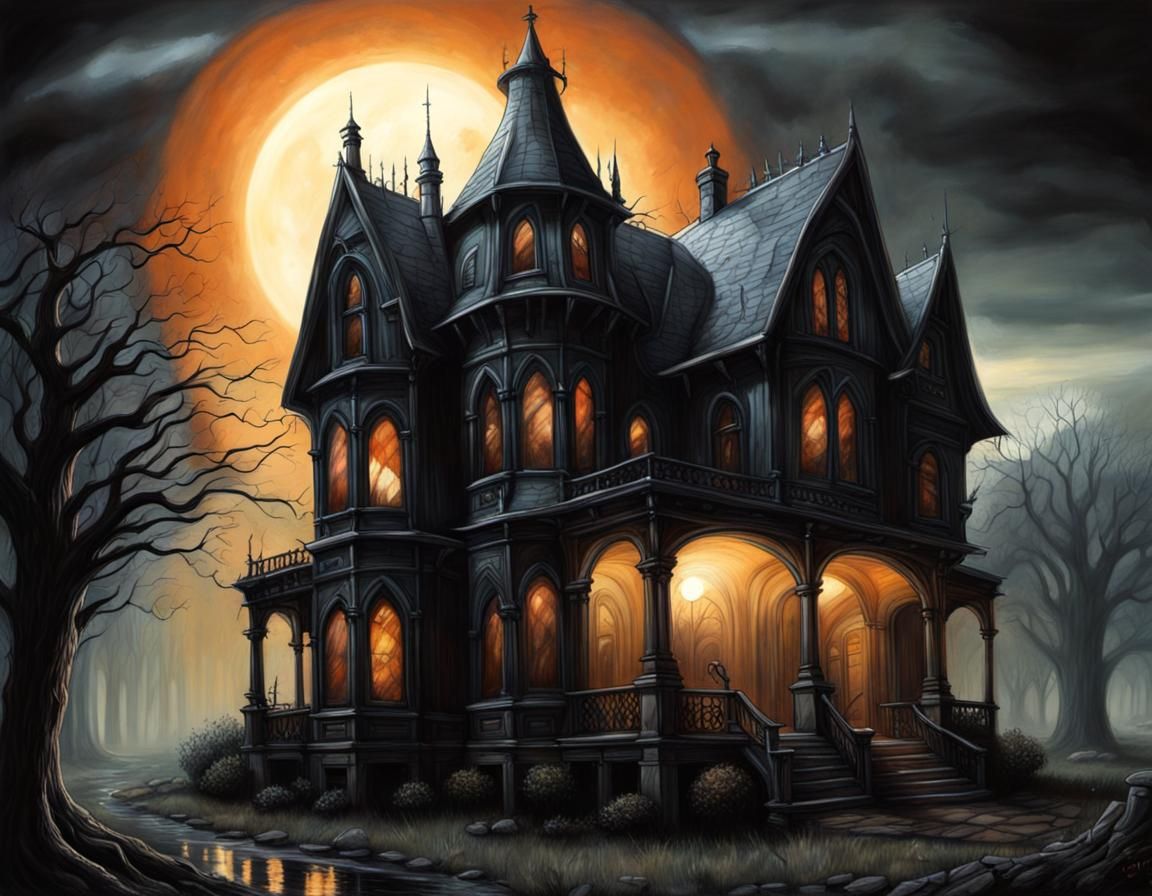 Ominous Gothic Home with Lens Flare Effects