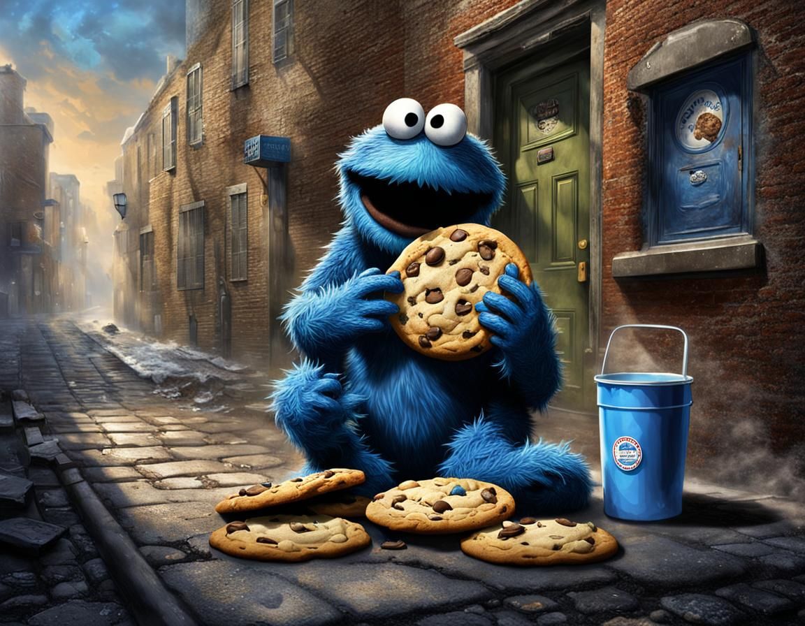 Cookie Monster's Downfall: A Hyperrealistic Digital Portrait