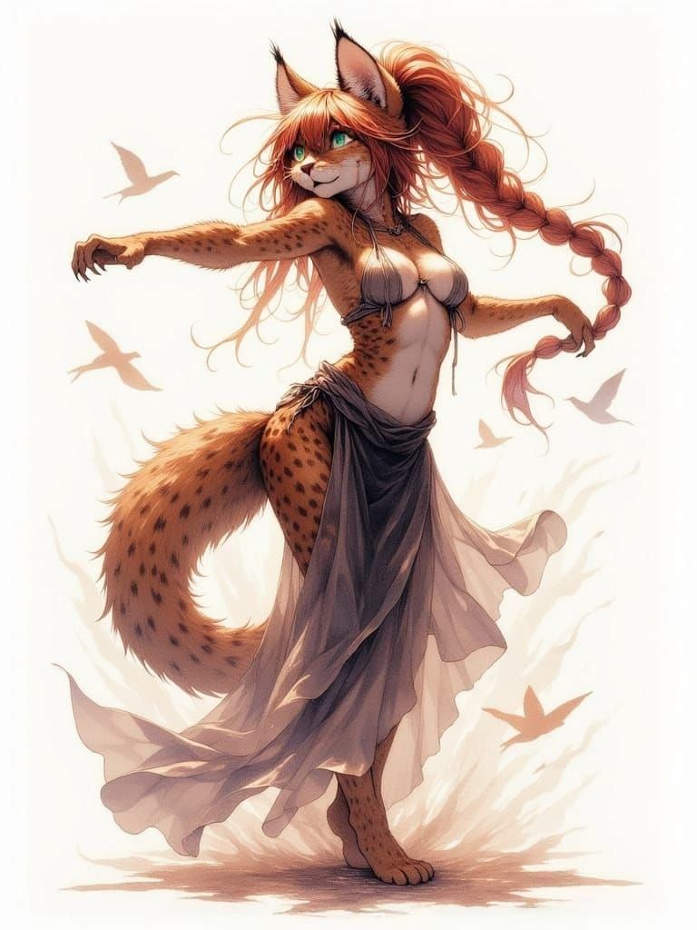 Sensual Cat's Blissful Dance in Watercolor Style