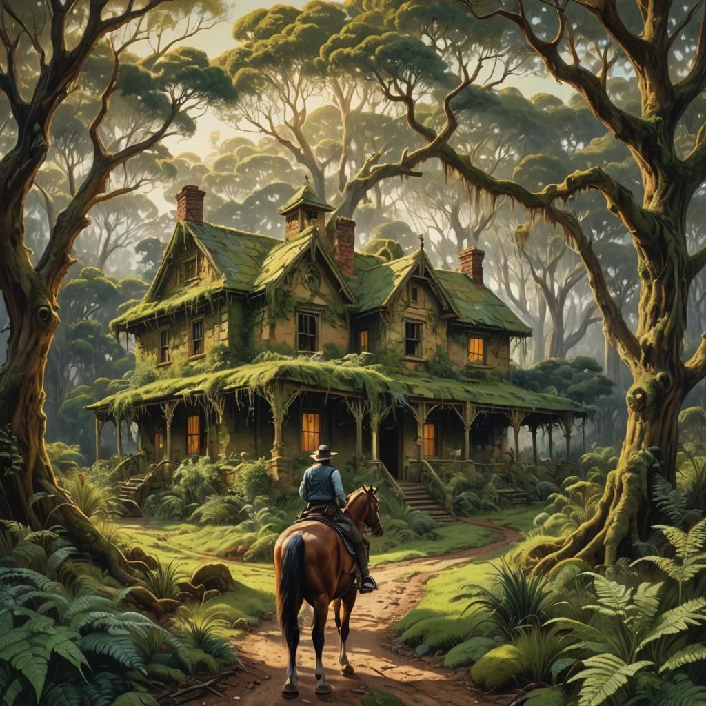 Bush House on Horseback: Fantasy Oil Painting