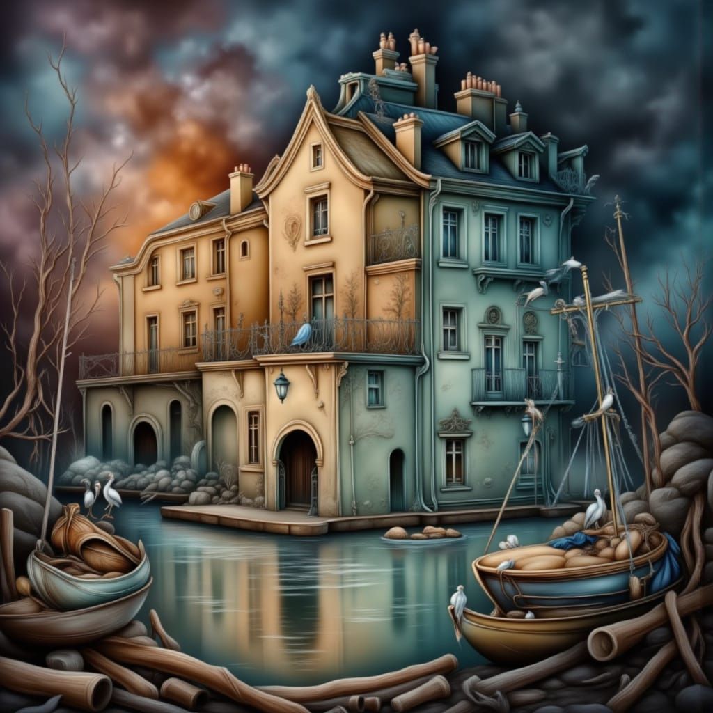 Apocalyptic Harbor in Expressive Watercolor Style