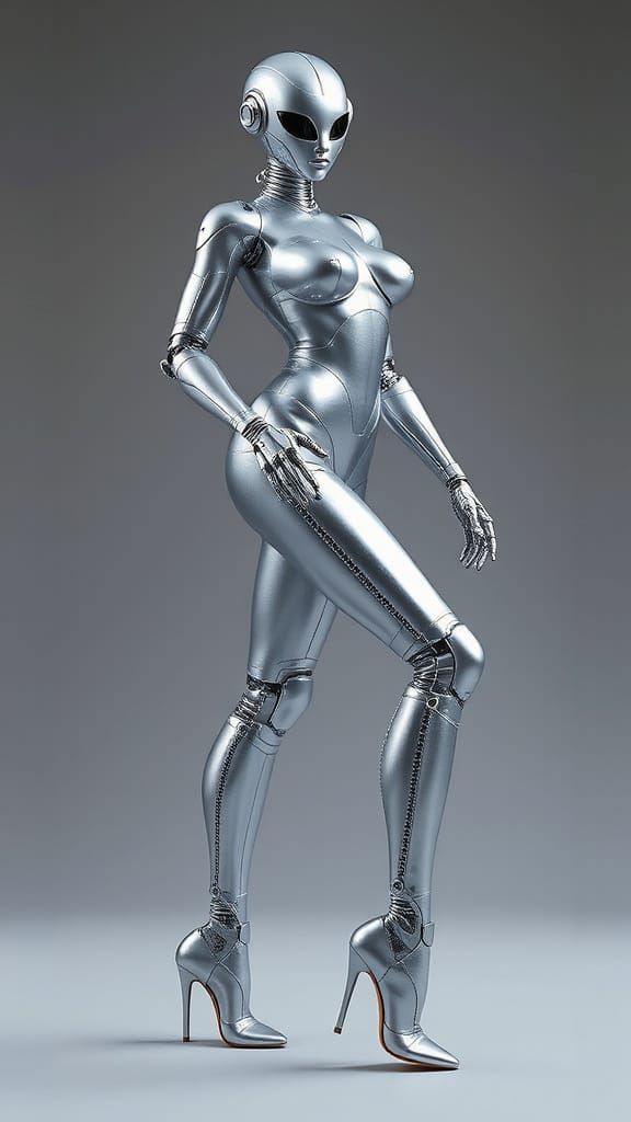 Sleek Metallic Gynoid in Stiletto Heels
