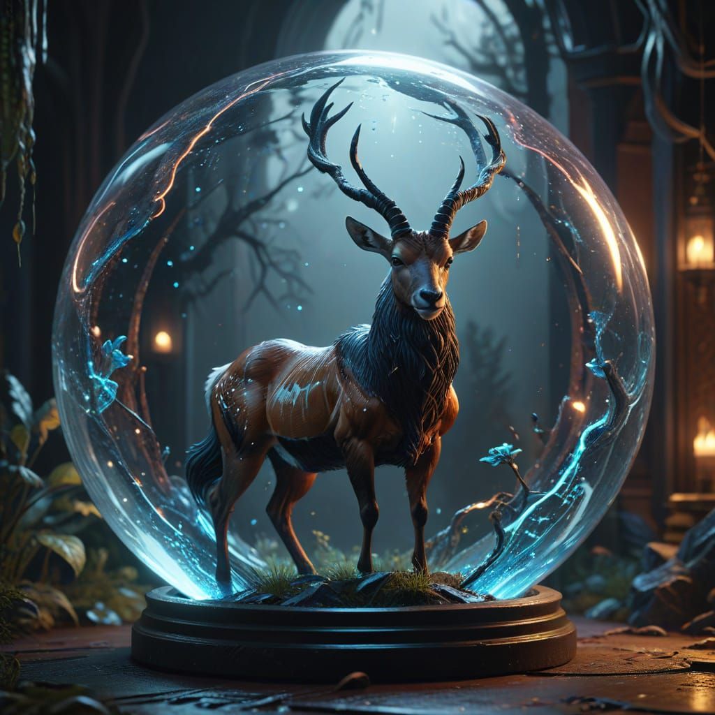 Majestic Antelope in a Glowing Crystal Orb