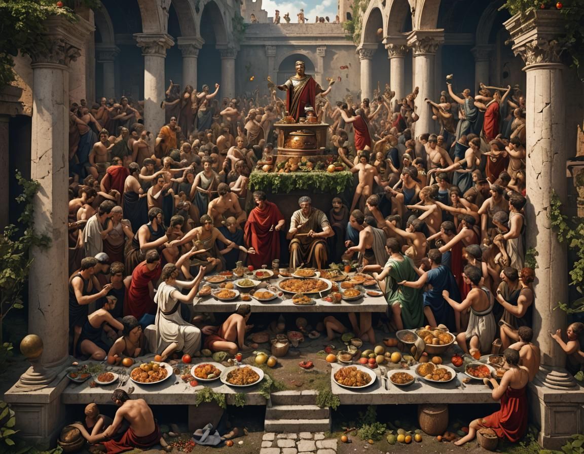 Bacchanalia: Roman Feast in Symbolist Suprematist Style