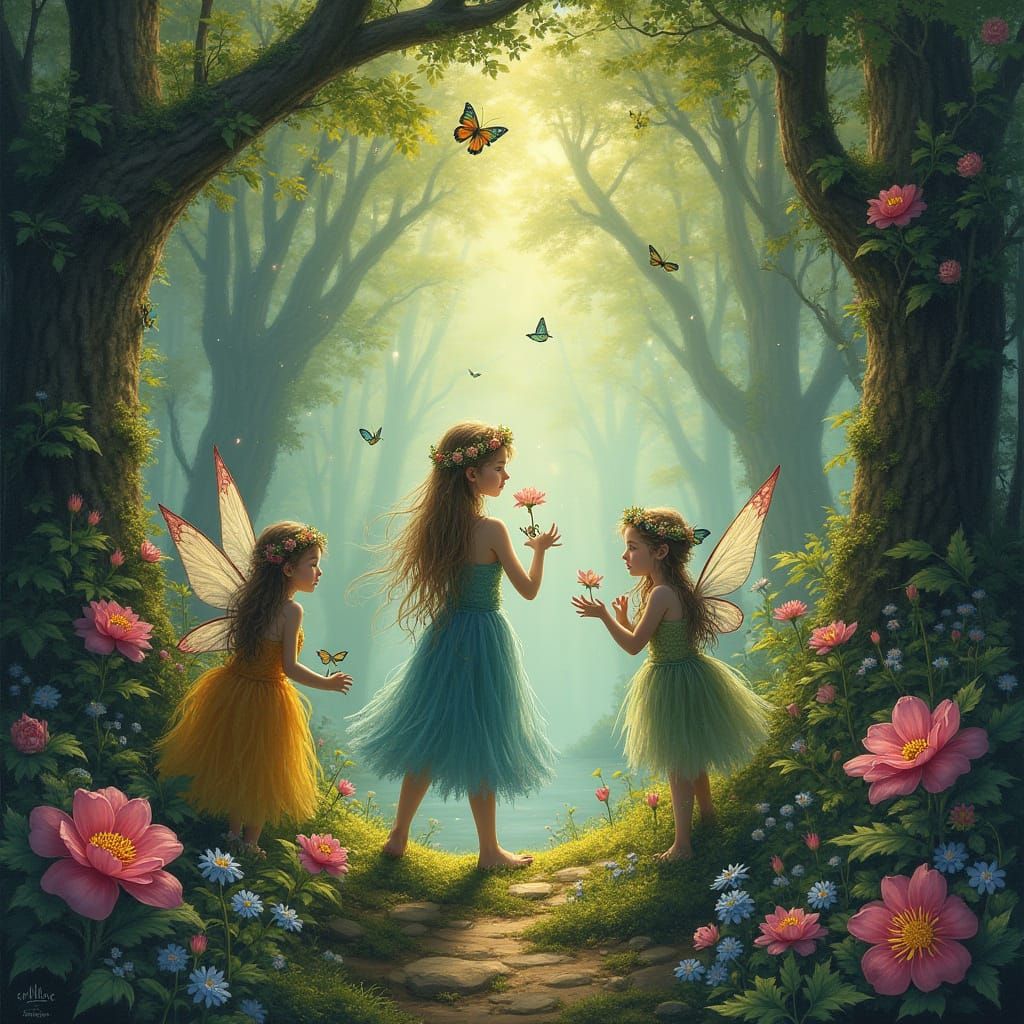 Enchanted Forest with Fairies in Dreamy Style