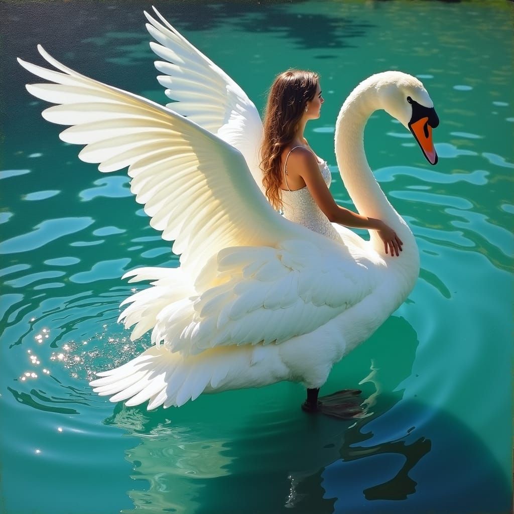 fairy riding a white swan