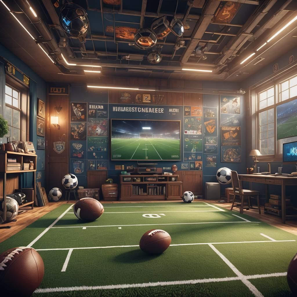 Detailed Football Theme Room in Deep Color