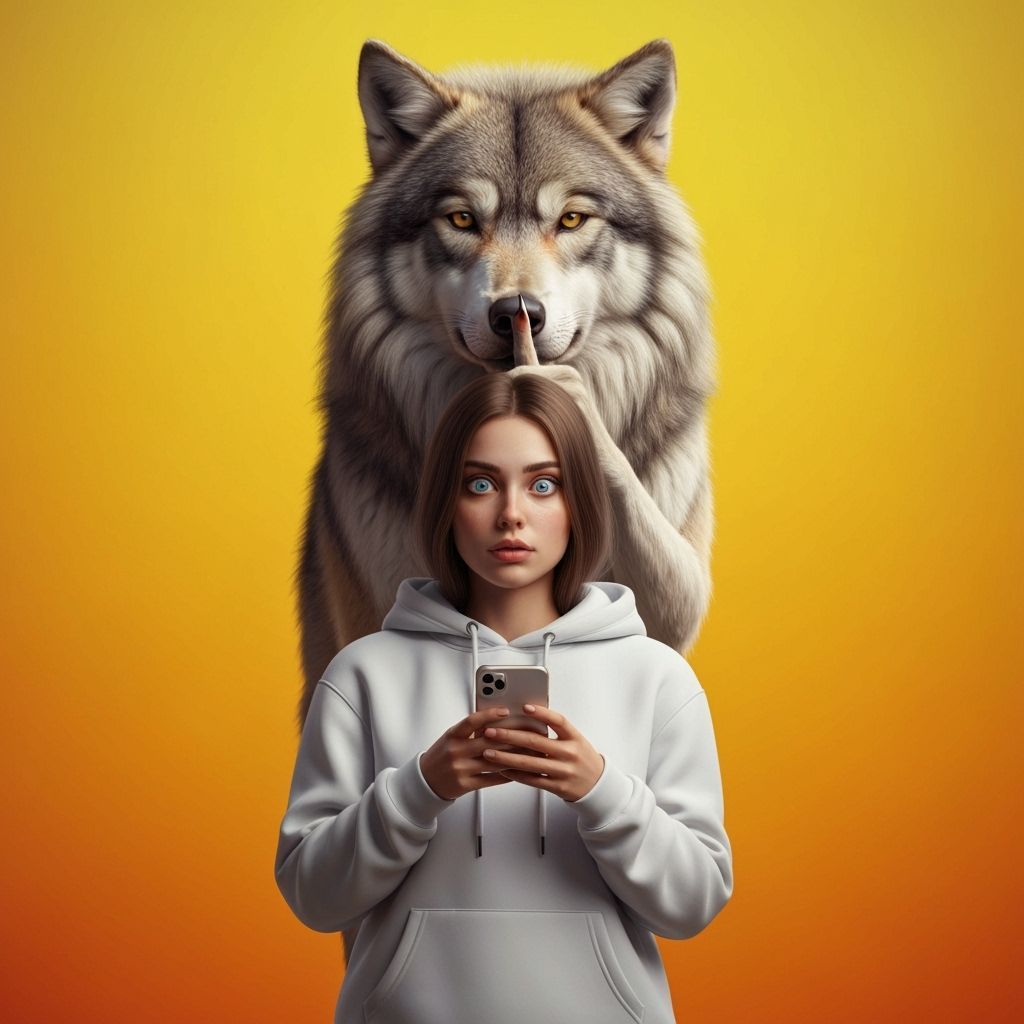 Humorous Selfie with a Secretive Wolf