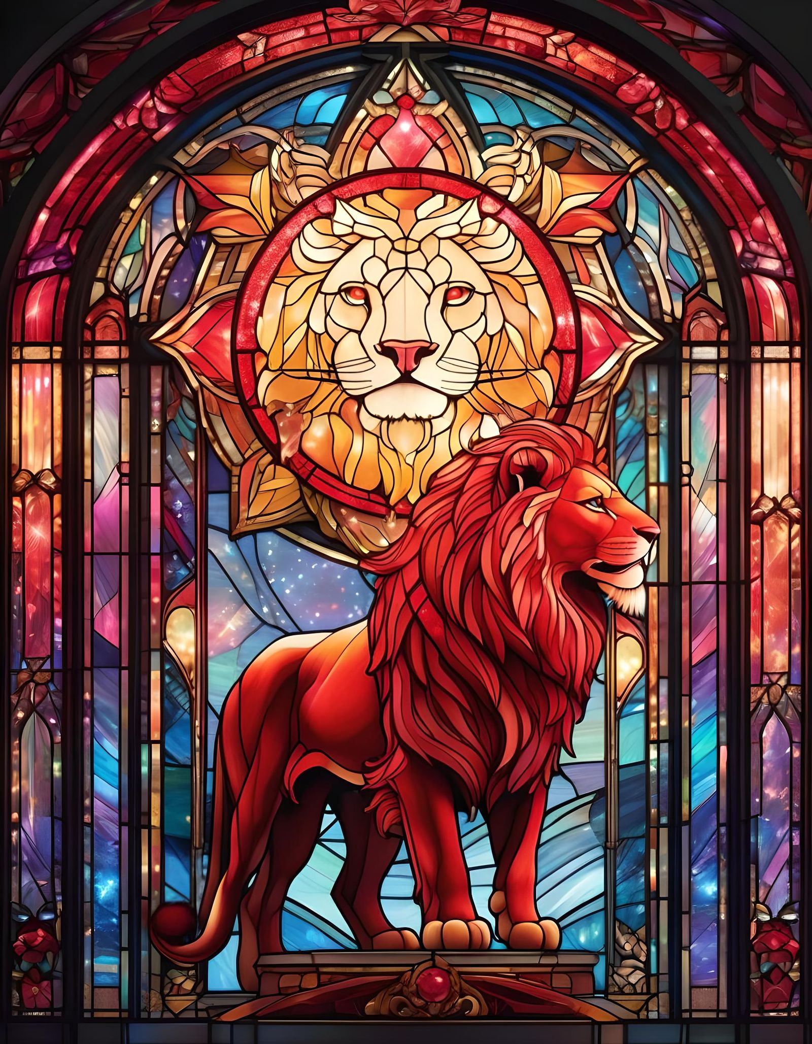 Stained Glass Red Lion in Pastel Digital Art