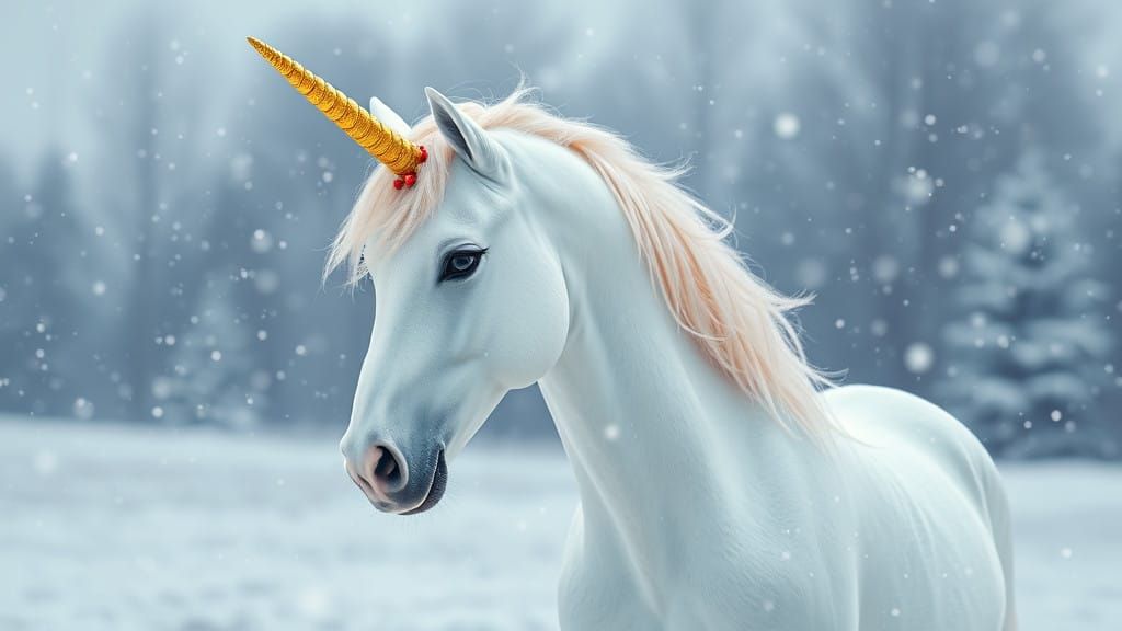 Magical Christmas Unicorn Under Snowy Skies