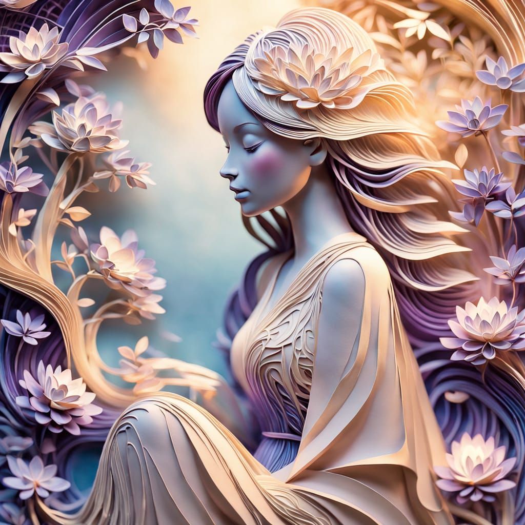 Paper Quilled Zen Garden Meditation in Golden Light