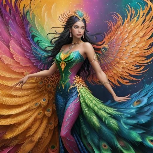 Dragon Peacock Woman in Abstract Expressionism