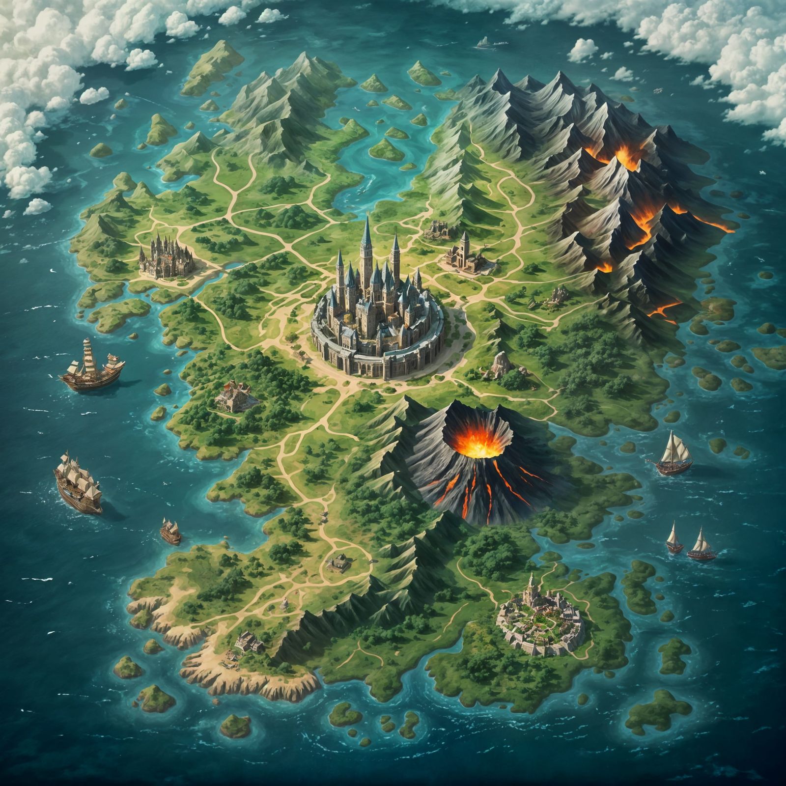 Detailed Fantasy World Map with Stylized Cartography