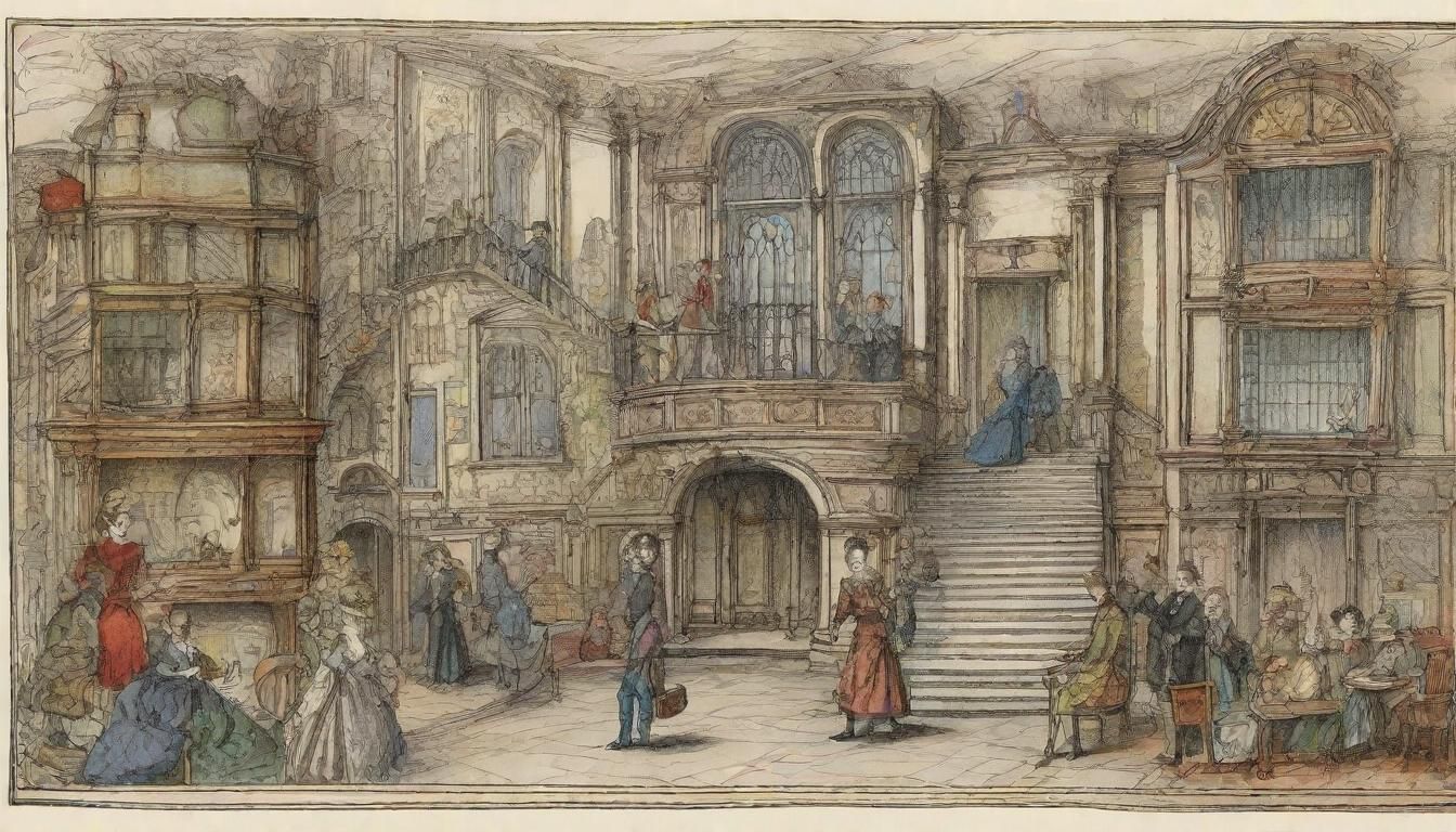 Victorian-Style Watercolor Illustration with Gothic Elements