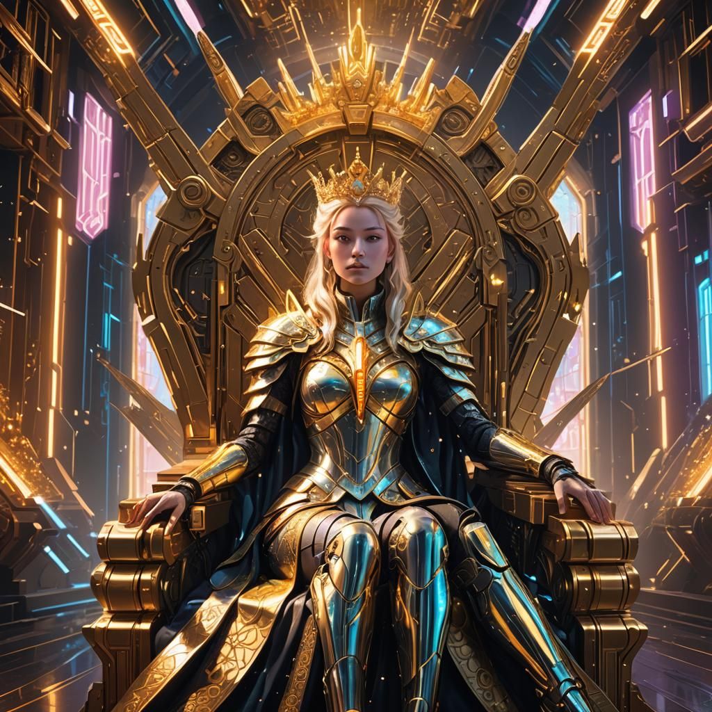 Futuristic Anime Woman Queen in Sci-Fi Throne Room