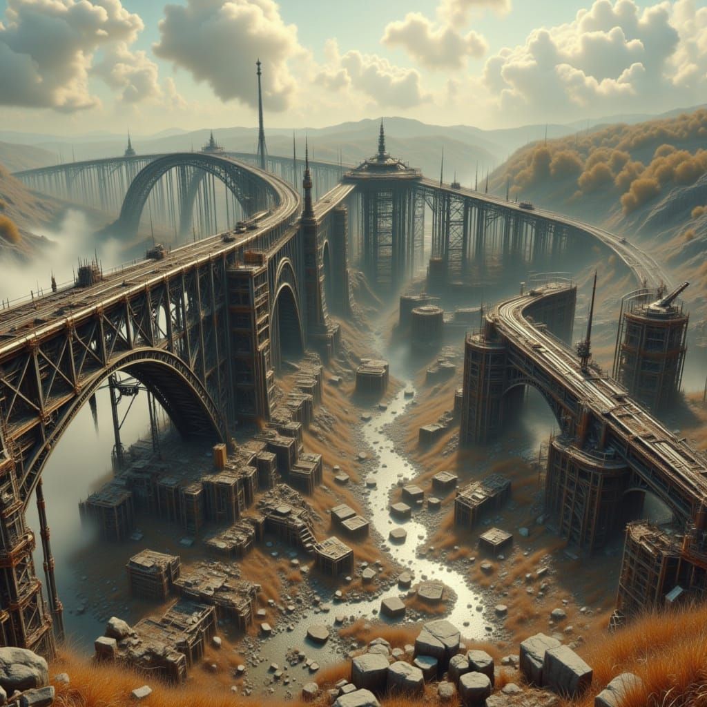 Post-apocalyptic bridge collapse of the Iron Bridge over the...
