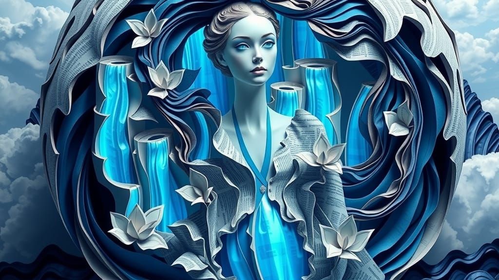Ethereal Kirigami Goddess Among Celestial Pages