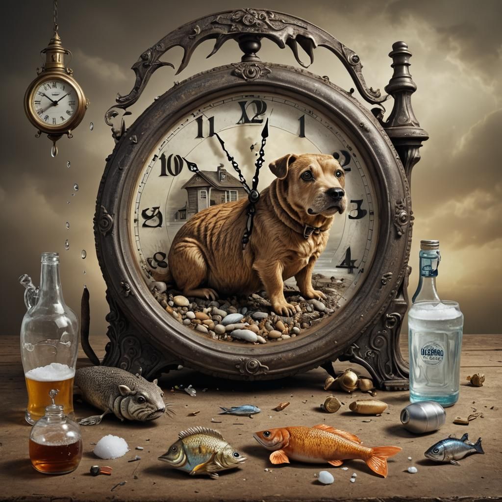 Surrealistic Gopher Scene with Melting Clock, Hyperrealistic