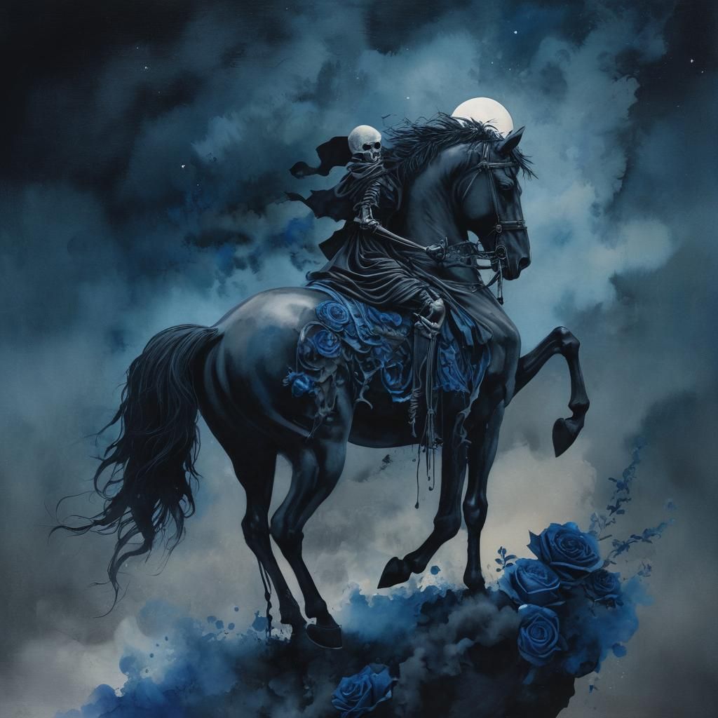 Death Rides: Surreal Tarot Card in Watercolor