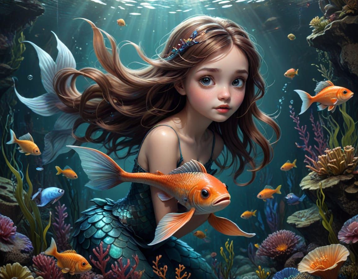 Whimsical Mermaids Play With Fish Underwater