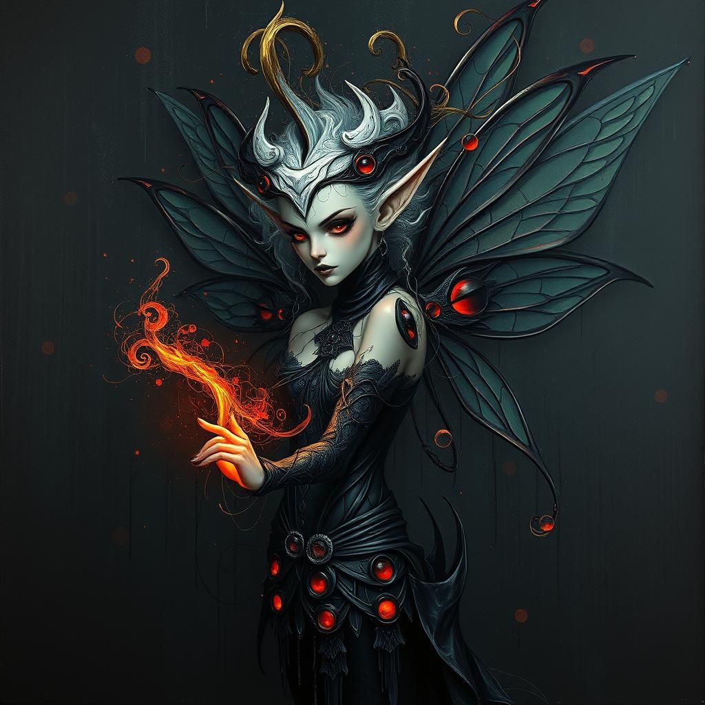 Mystical Fairy Elf in Dystopian Heavy Metal Art