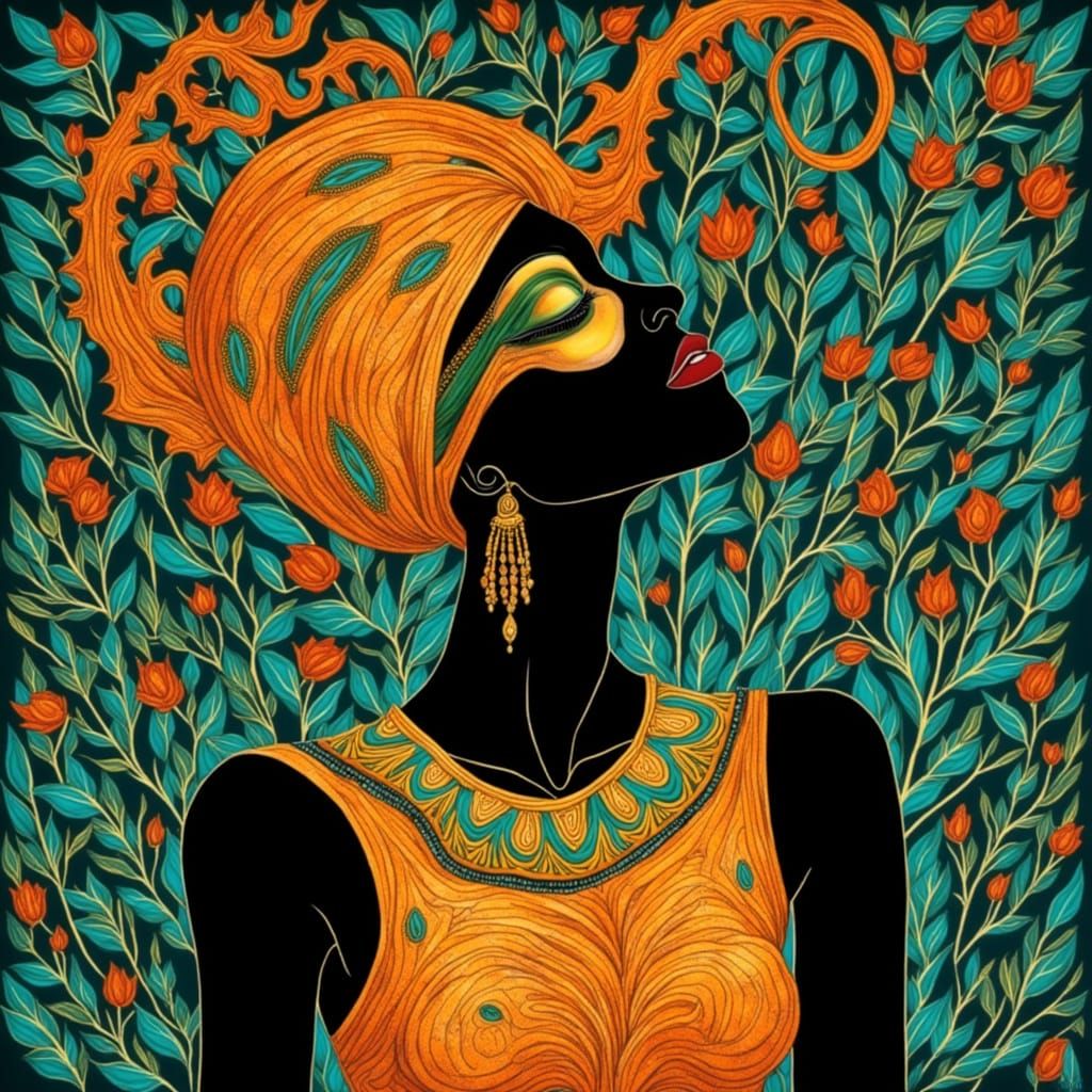 Nature Goddess in Klimt Style with Gold Headdress