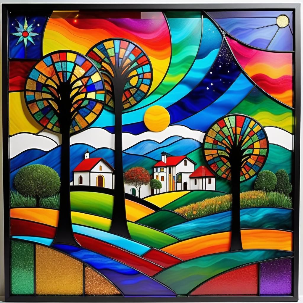 Stained Glass Abstract with Geometric Shapes