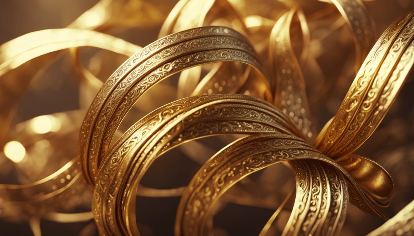 Glinting Gold Ribbons in Dramatic Light