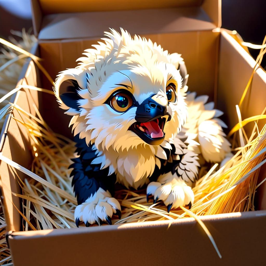 Cute Griffin Hatchling in Warm Ambiance