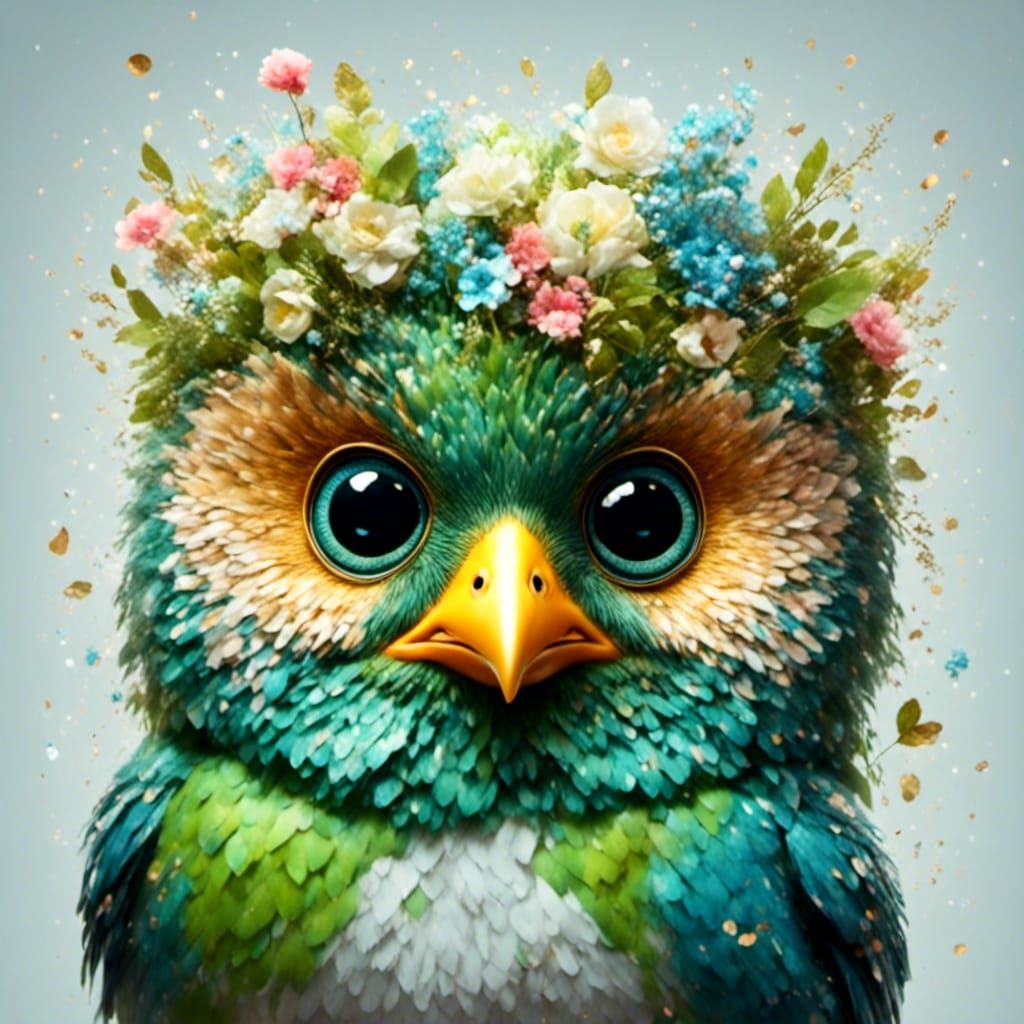 Dreamcore Bird-Bear Creature with Big Eyes