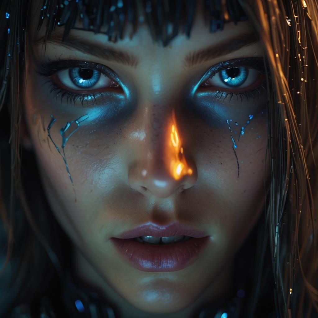 Robotic Eye in Neon Cyberpunk Style