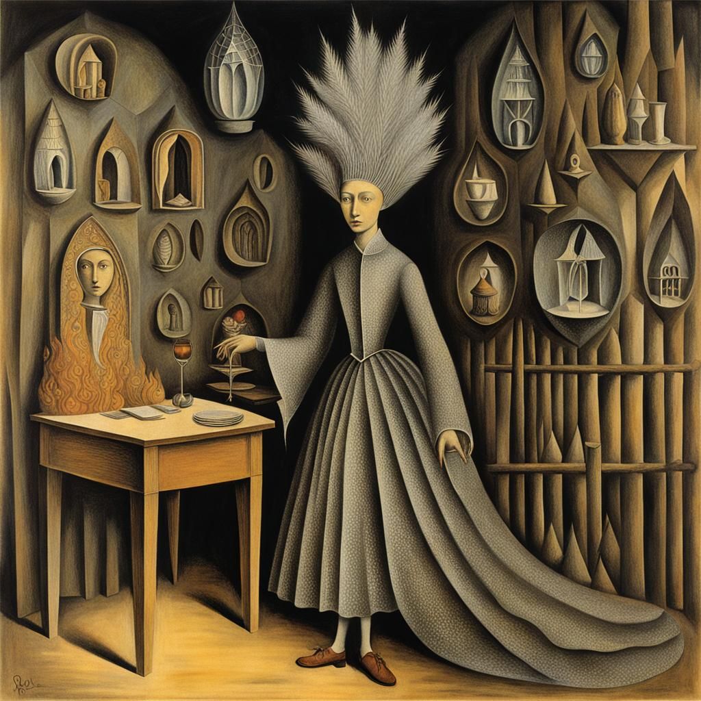 Surreal Woman Portrait in Remedios Varo Style